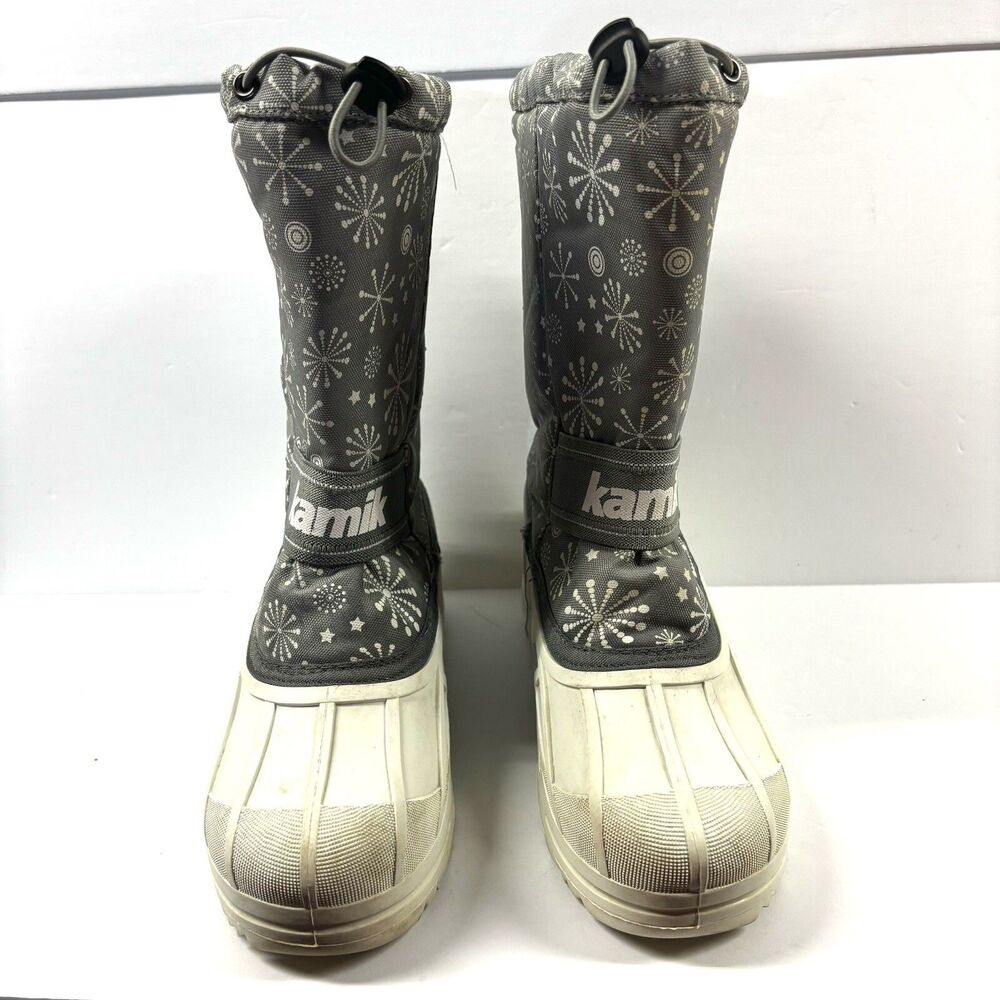 Kamik Winter Snow Boots Youth Girls Size 6 Snowridge White Gray Wool Insulated - Picture 2 of 6